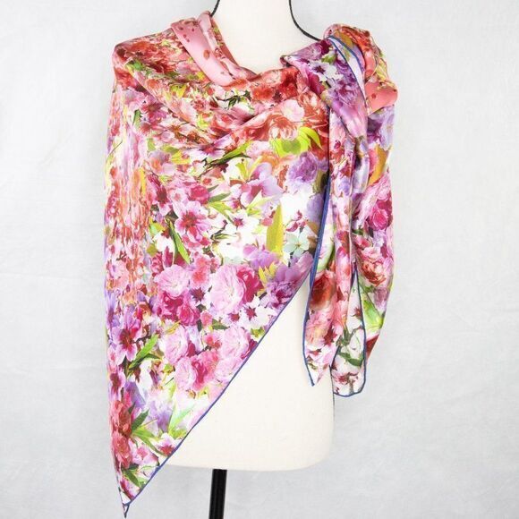 Silk floral print over‎ size scarf - Picture 1 of 16